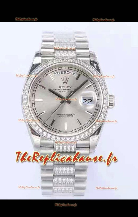 Montre Rolex Day Date Présidentielle 904L Acier 36MM - Cadran Acier 1:1 Qualité Miroir 