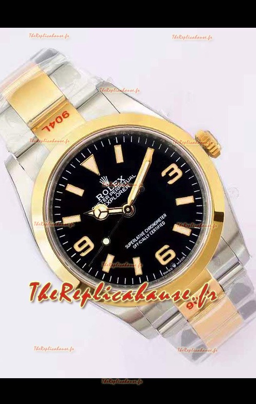Montre Rolex Explorer I Cadran noir - Or jaune sur acier en 3235 Mouvement automatique suisse