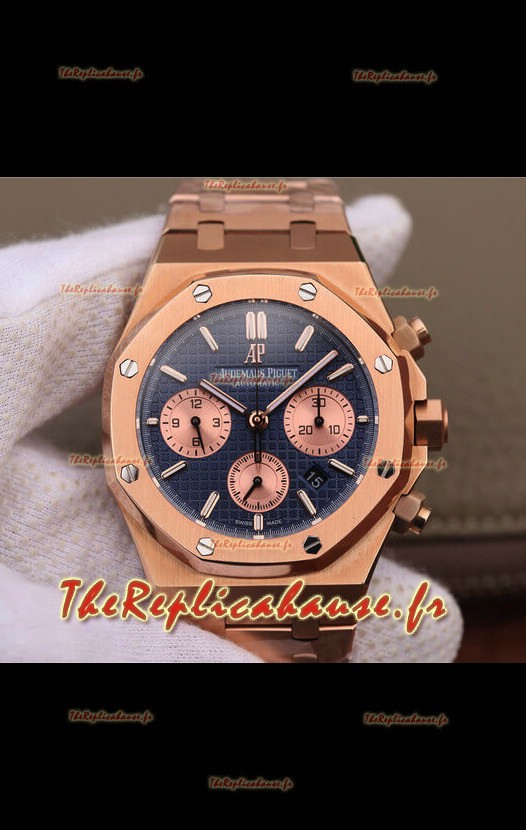 Montre Audemars Piguet Royal Oak Chronographe Cadran Bleu Or Rose sur Acier 904L - Réplique Miroir 1:1