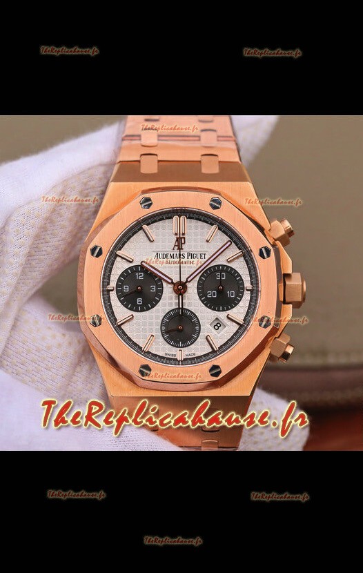 Audemars Piguet Royal Oak Chronographe Cadran Blanc Or Rose sur Acier 904L - Réplique Miroir 1:1
