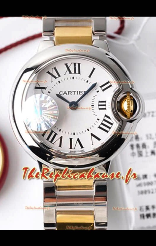 Ballon De Cartier Quartz Suisse 1:1 Miroir 28MM en Boîtier 2 Tones Cadran Blanc 