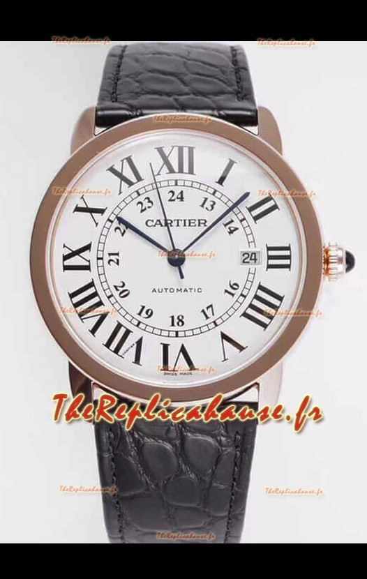 Ronde De Cartier Réplique Suisse Montre - Or Rose à cadran blanc 