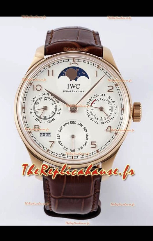Réplique Suisse de la montre IWC Portugaise à Quantième Perpétuel en or rose REF. IW503302