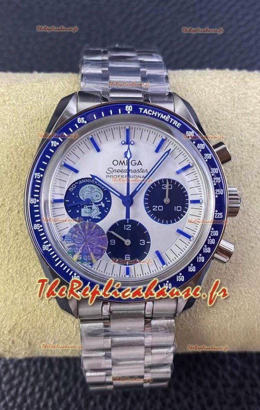 Omega Speedmaster Silver Snoopy Réplique 1:1 (Globe rotatif et Snoopy à l'arrière)