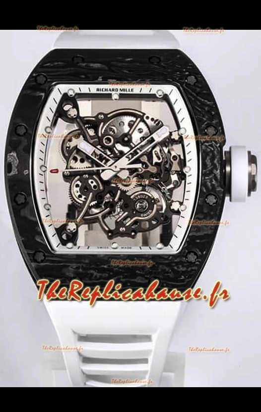 Richard Mille RM055 Réplique Miroir 1:1 Boîtier Carbone Noir - Bracelet Blanc