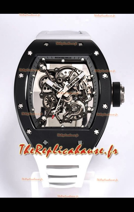 Réplique de Montre Richard Mille RM055 Boîtier en Céramique Noire Miroir 1:1 - Bracelet Blanc