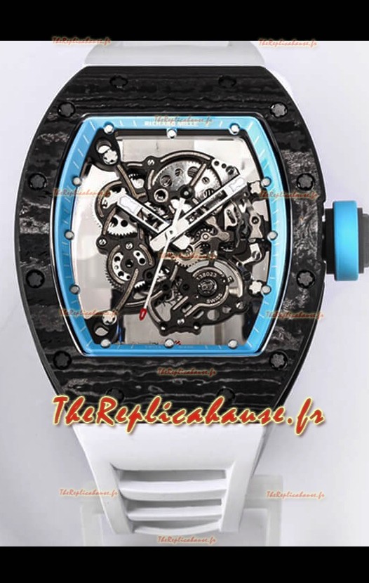 Richard Mille RM055 Réplique Miroir 1:1 Boîtier Carbone Noir - Bracelet Blanc