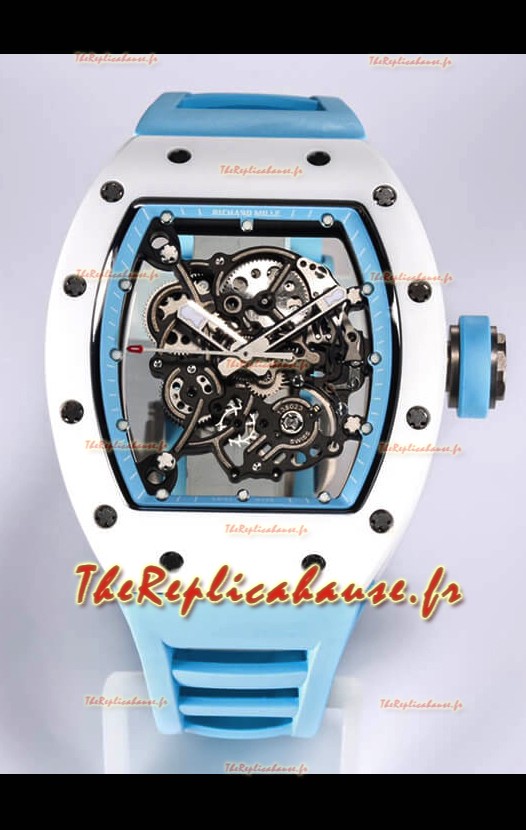 Réplique Montre Richard Mille RM055 Boîtier Céramique Blanc Miroir 1:1 - Bracelet Bleu