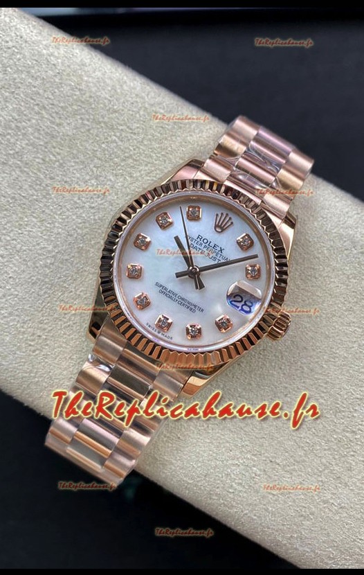Rolex Datejust 278275 Réplique Suisse 31MM en acier 904L or rose avec cadran perle blanche - Réplique miroir 1:1