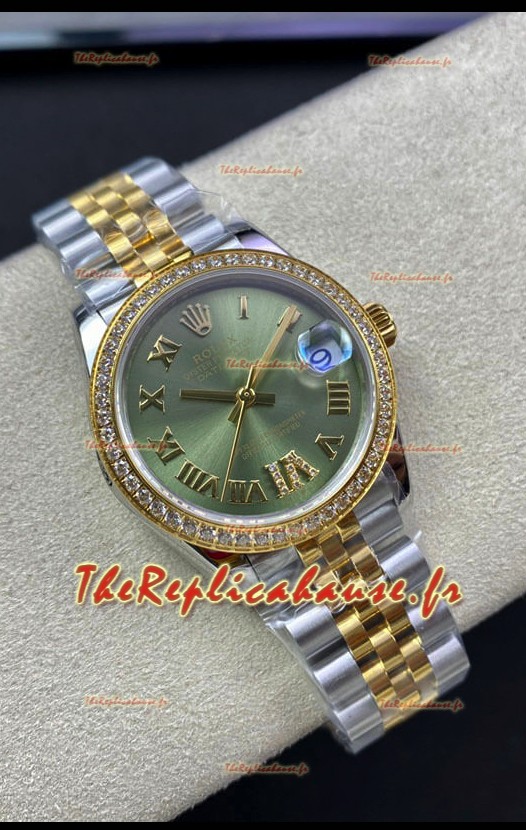 Rolex Datejust M278383RBR 31MM Réplique Suisse en Acier 904L 2 tons Or Jaune Cadran Vert Qualité 1:1