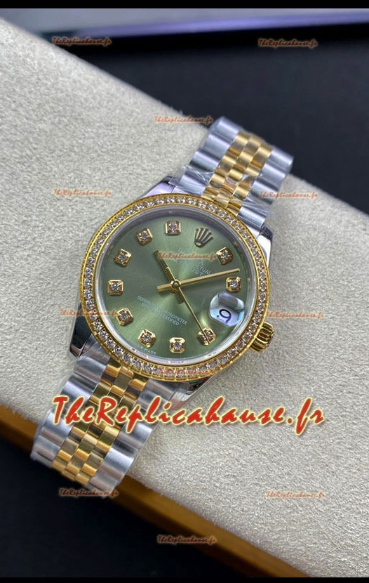 Rolex Datejust 31MM Réplique Suisse en acier 904L cadran jaune vert bicolore Réplique Miroir 1:1