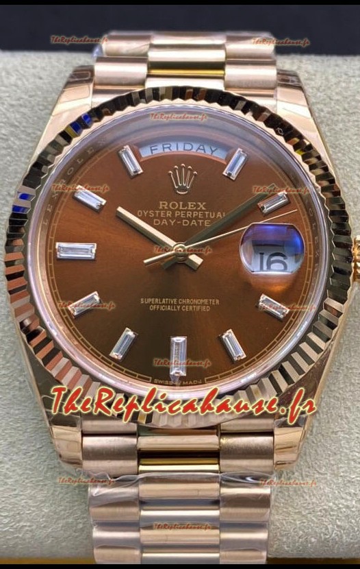 Réplique de montre Rolex Day Date 40MM 228235 Or Rose - Cadran marron Miroir 1:1