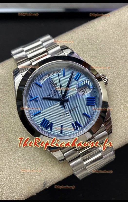 Réplique Rolex Day Date M228206-0001 904L Acier 40MM - Cadran Bleu glacé 1:1 Miroir