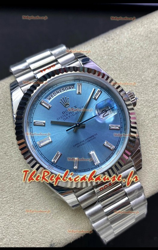 Réplique Rolex Day Date M228236-0006 904L Acier 40MM - Cadran Bleu glacé Miroir 1:1