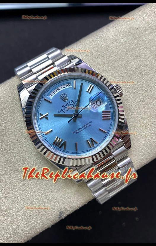 Réplique Rolex Day Date M228236-0012 904L Acier 40MM - Cadran Bleu glacé Miroir 1:1
