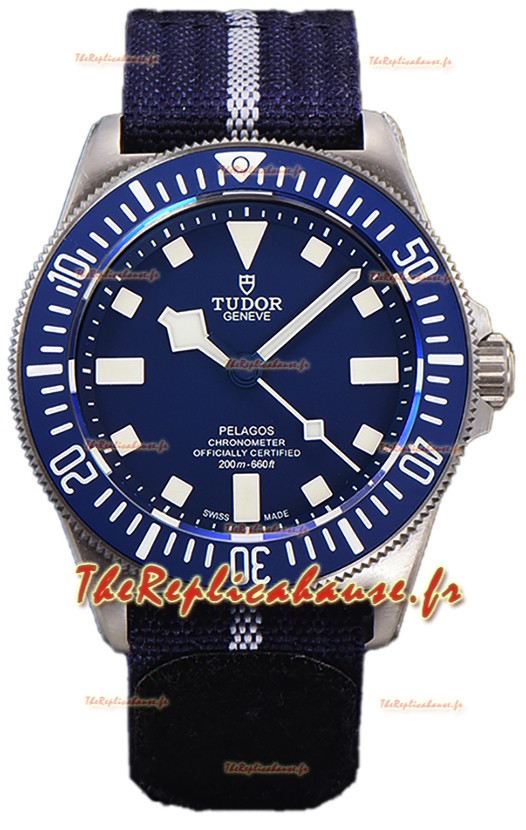 Tudor Pelagos FXD Boîtier Titane 1:1 Réplique Miroir Cadran Bleu sur Bracelet Nato Bleu