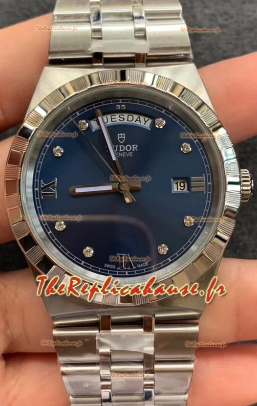 Montre Tudor Royal Edition - Réplique 1:1 avec boîtier acier - Cadran bleu diamants 