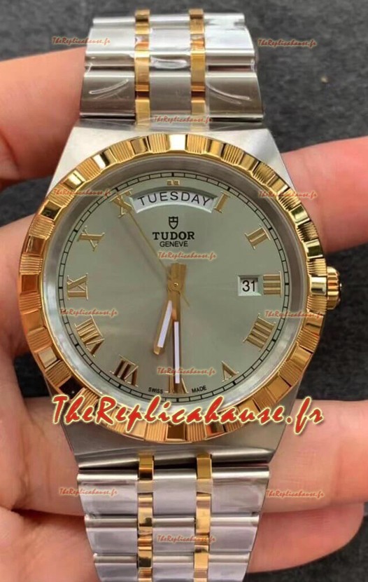 Montre Tudor Royal Edition - Réplique 1:1 avec miroir dans un boîtier bicolore - Cadran romain gris