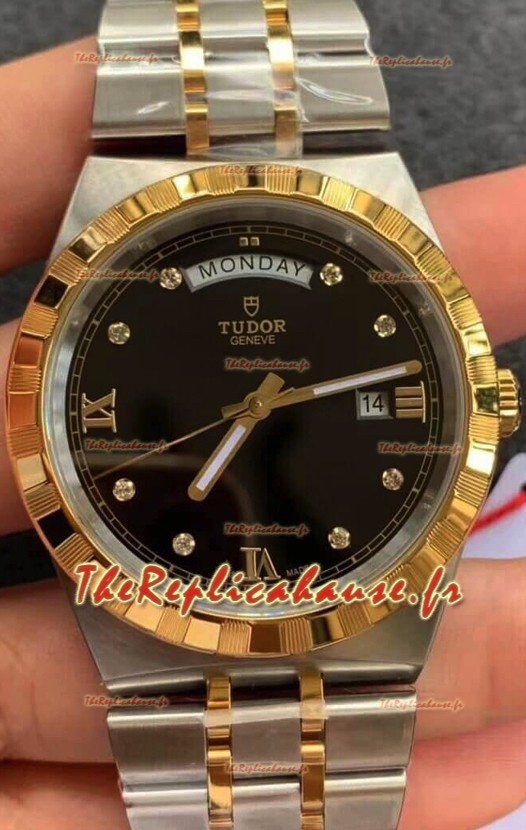 Montre Tudor Royal Edition - Réplique 1:1 dans un boîtier bicolore - Cadran noir à diamants 