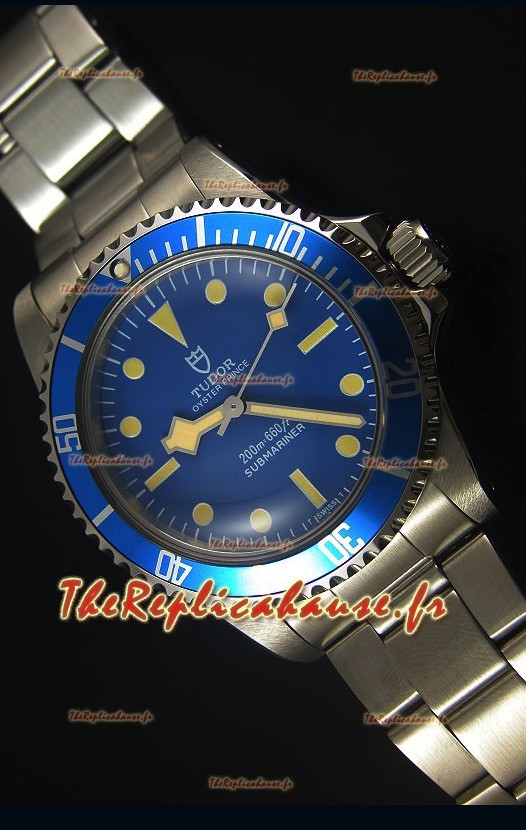 Montre Replica Miroir Suisse 1:1 Tudor Oyster Prince Vintage 200M avec Cadran Bleu et des Marqueurs sous forme de Points 