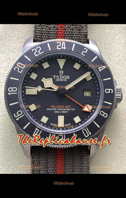 Tudor Pelagos FXD GMT Boîtier Titane Cadran Noir sur Bracelet Nato Vert Réplique Montre Suisse
