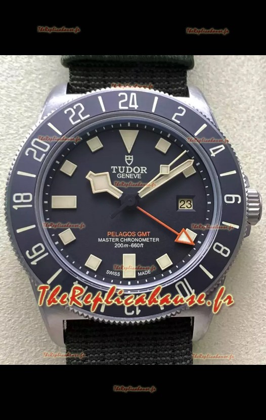 Tudor Pelagos FXD GMT Boîtier Titane Cadran Noir sur Bracelet Nato Vert Réplique Montre Suisse
