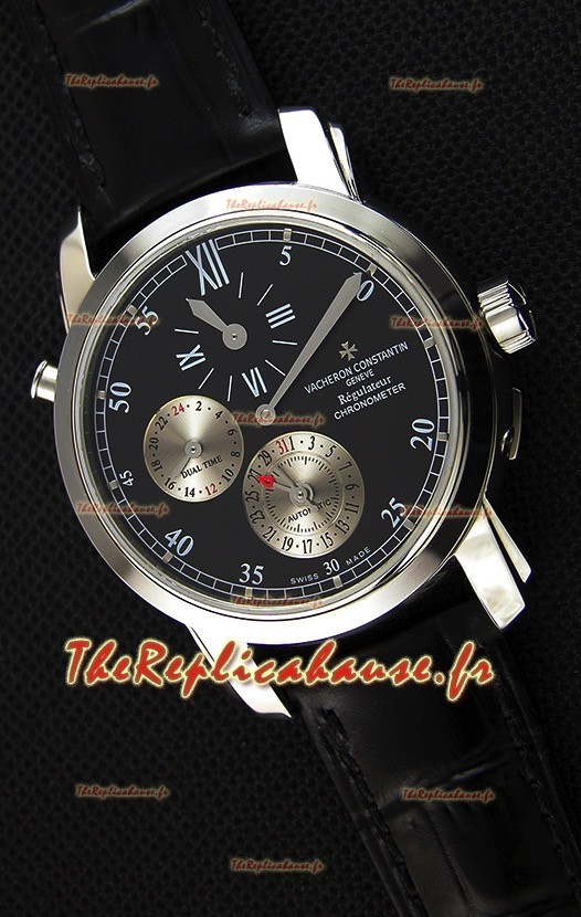 Vacheron Constantin Malte Dual Time Regulator cadran noir Montre Réplique 