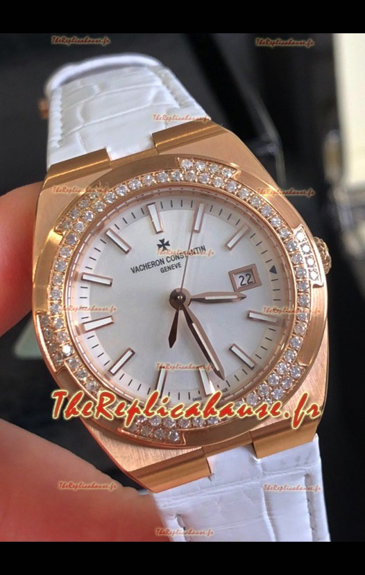 Vacheron Constantin Overseas Or Rose 33MM Réplique Montre Suisse à Quartz Cadran Acier 