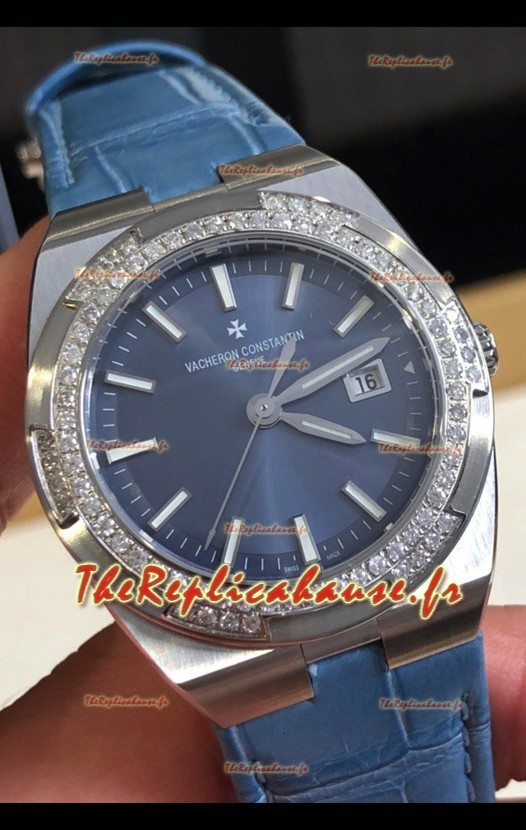Vacheron Constantin Overseas en acier inoxydable 33MM Réplique Montre Suisse à Quartz Cadran bleu 