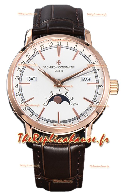 Vacheron Constantin Traditionelle Calendrier Complet Plaqué Or Rose Cadran Blanc Réplique Suisse