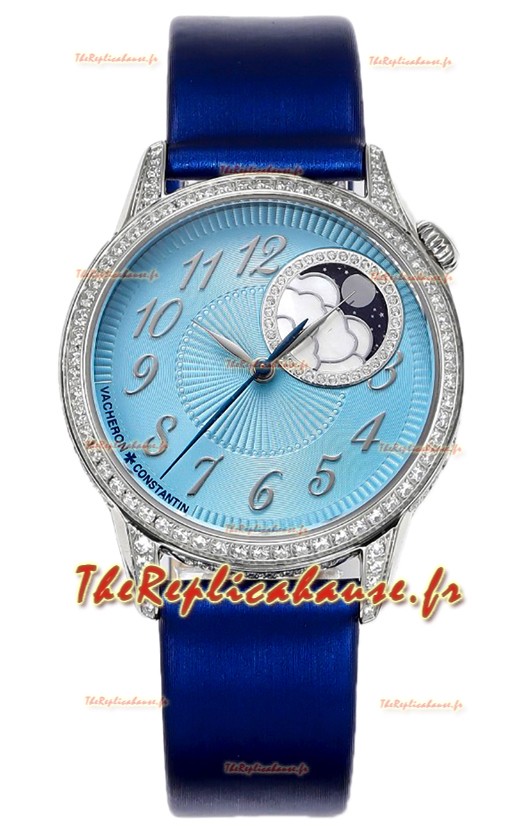 Vacheron Constantin Egerie Muse Moonphase Boîtier Acier 904L et Cadran Bleu Réplique Suisse
