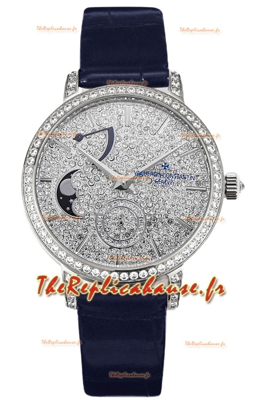 Vacheron Constantin Traditionelle Moon Phase Cadran pavé de diamants en or blanc Réplique Suisse