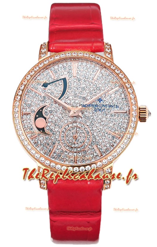 Vacheron Constantin Traditionelle Phases de la Lune Cadran pavé de diamants en or rose Réplique Suisse