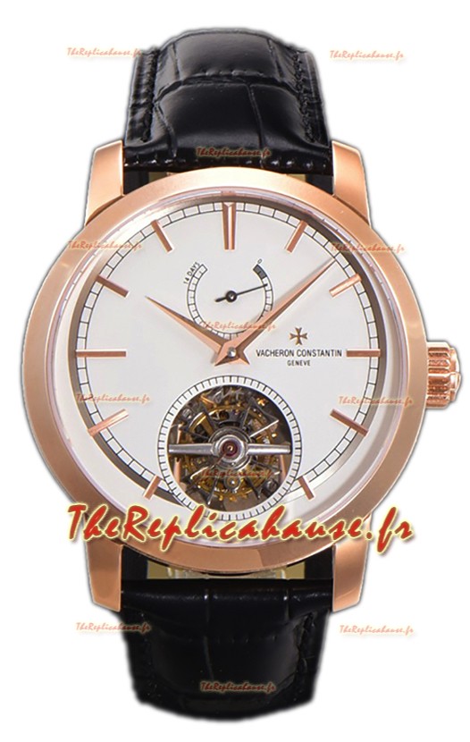 Vacheron Constantin Traditionelle 14-Day Tourbillon Cadran Blanc Or Rose Réplique Montre 1:1