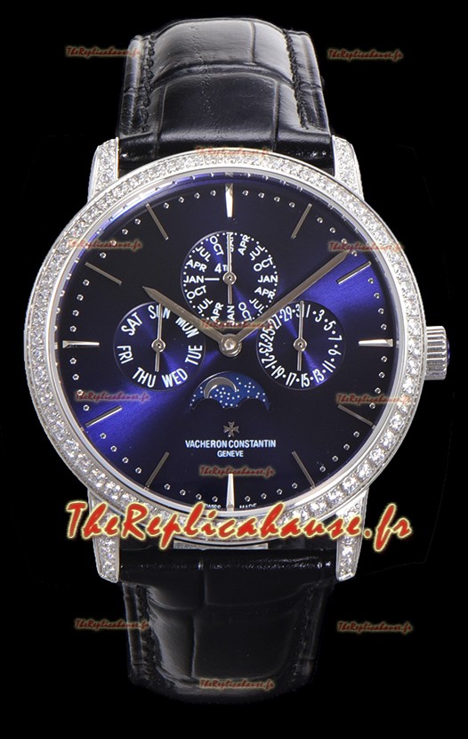 Vacheron Constantin Patrimony Quantième Perpétuel Or Blanc Ultra Fin Cadran Bleu Réplique Suisse