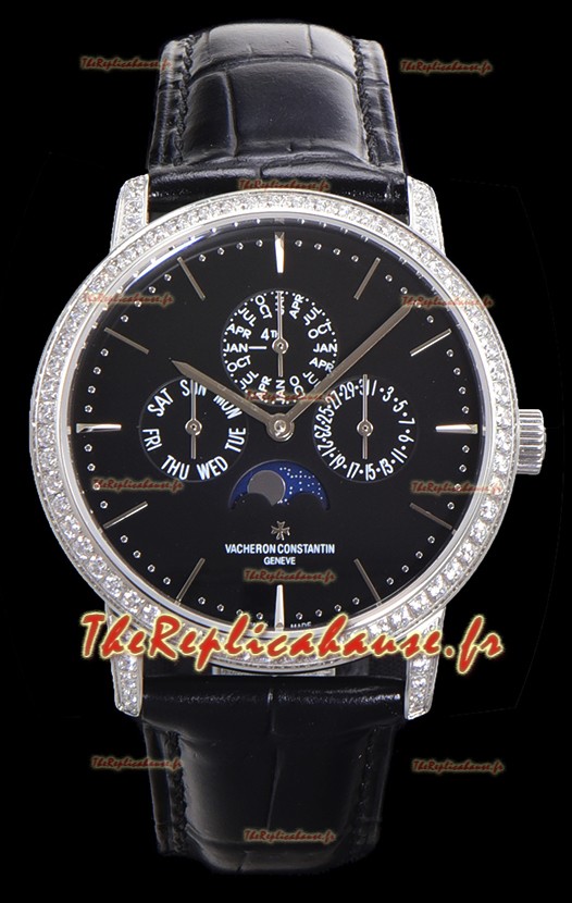 Vacheron Constantin Patrimony Quantième Perpétuel Or Blanc Ultra Fin Cadran Noir Réplique Suisse