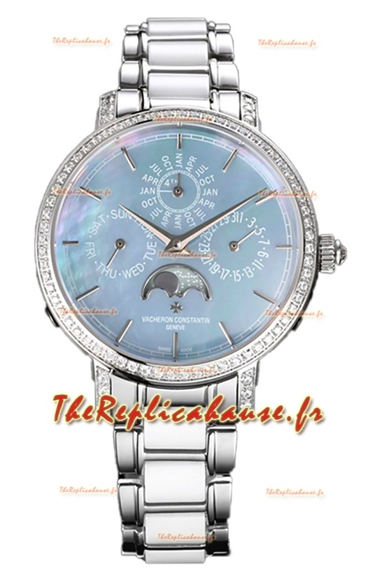 Vacheron Constantin Traditionelle Quantième Perpétuel Ultra Fin Acier Bleu Perle Réplique Suisse