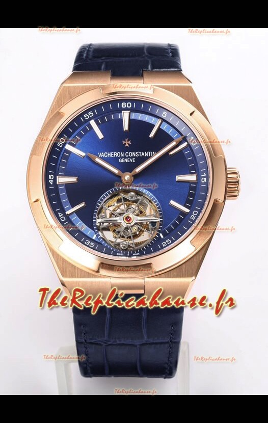 Vacheron Constantin Overseas Tourbillon Or Rose Cadran Bleu Bracelet Cuir Réplique Miroir 1:1