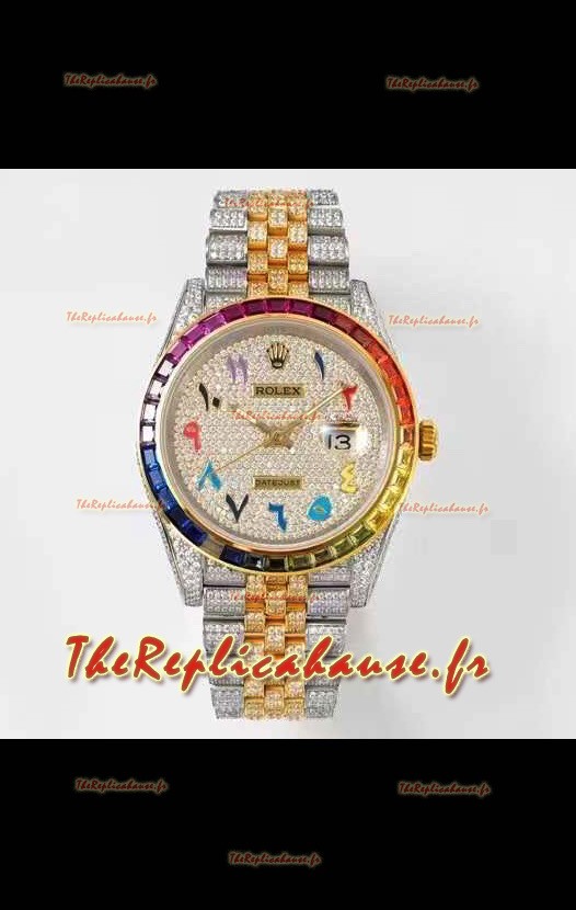 Montre Rolex Datejust Full ICED Out Arabic Numerals Montre en boîtier 41MM - Mouvement 3135 Or Jaune
