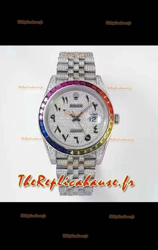Montre Rolex Datejust Full ICED Out Chiffres Arabes Boîtier 41MM - Mouvement 3135 Acier inoxydable
