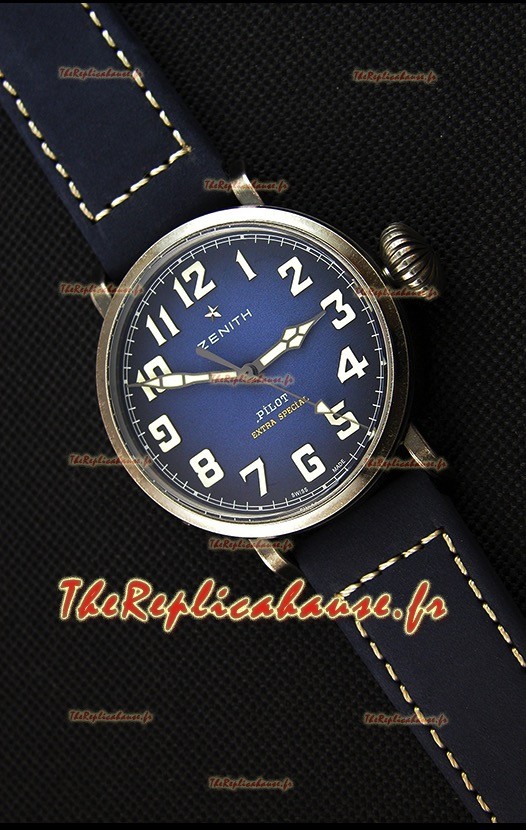 Montre Zenith Pilot Type 20 Extra 40 mm Cadran bleu Spécial Répliquée à l’identique 1:1