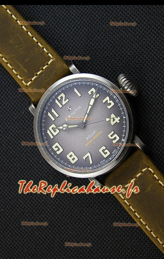 Montre Zenith Pilot Type 20 Extra 40 mm Cadran Gris Spécial Répliquée à l’identique 1:1