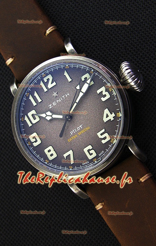 Montre Zenith Pilot Type 20 Extra 45 mm Cadran Gris Special Répliquée à l’identique 1:1