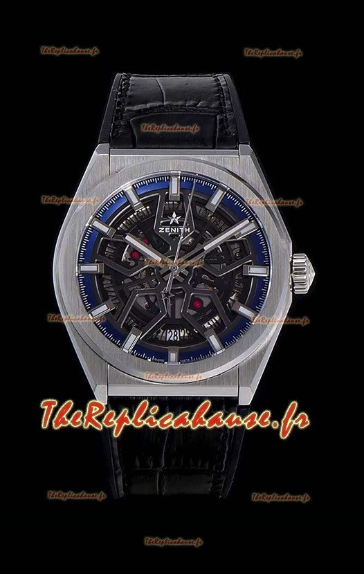 Montre Zenith Defy Classic Skeleton 41 mm Titane Hommes Réplique Suisse Montre - Bracelet en cuir noir