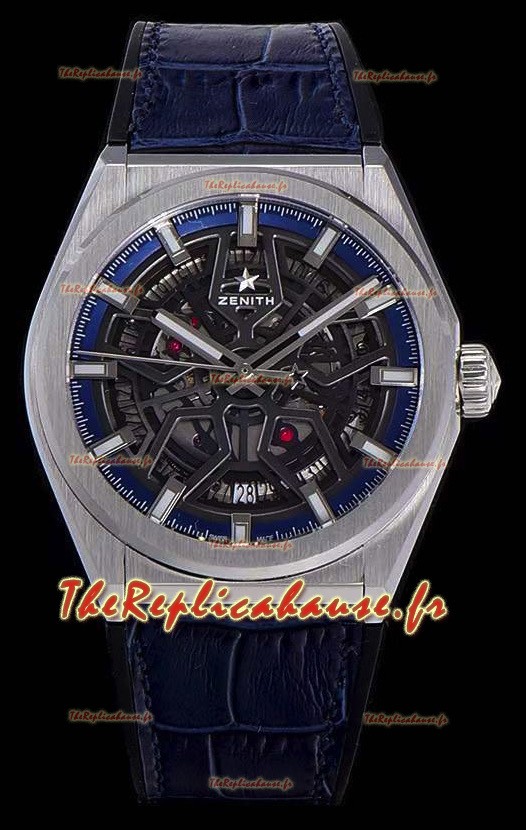 Montre Zenith Defy Classic Skeleton 41 mm Titane Hommes Réplique Suisse Montre - Bracelet en cuir bleu