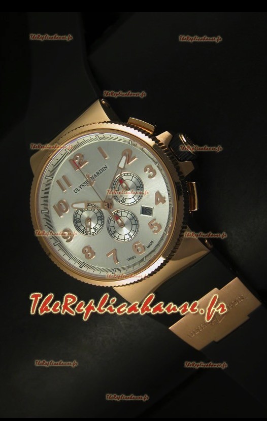 Chronographe Ulysse Nardin Marine avec cadran noir avec chiffres arabes en acier et or rose - Réplique miroir 1:1