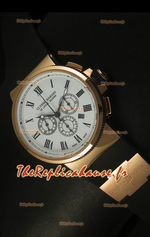 Chronographe Ulysse Nardin Marine avec cadran noir à chiffres romains blanc et or rose - Réplique miroir 1:1