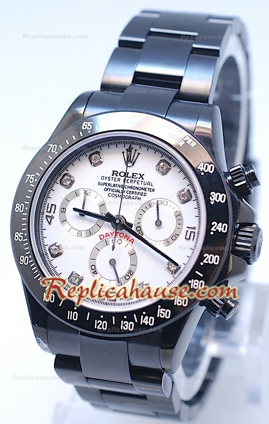Rolex Daytona Cosmograph Project X Design Black Out Edition Cadran Blan avec Chiffres de Diamant