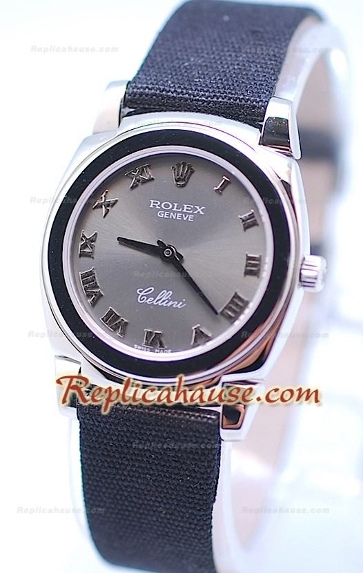 Rolex Cellini Cestello Femmes Swiss Montre Bracelet en Nylon Face Romaine en Argent Gris 