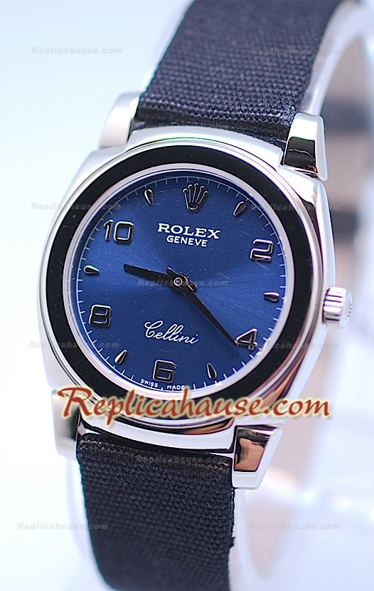 Rolex Cellini Cestello Femmes Swiss Montre Bracelet en Nylon Face en Argent Bleu